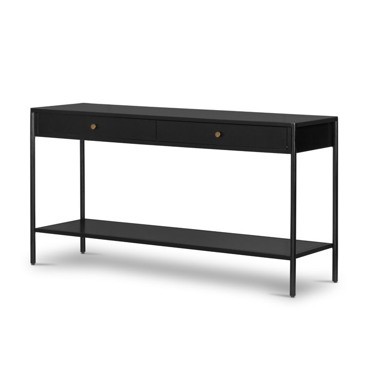 Modern Black Metal Console Table with Storage and Bronze Accents