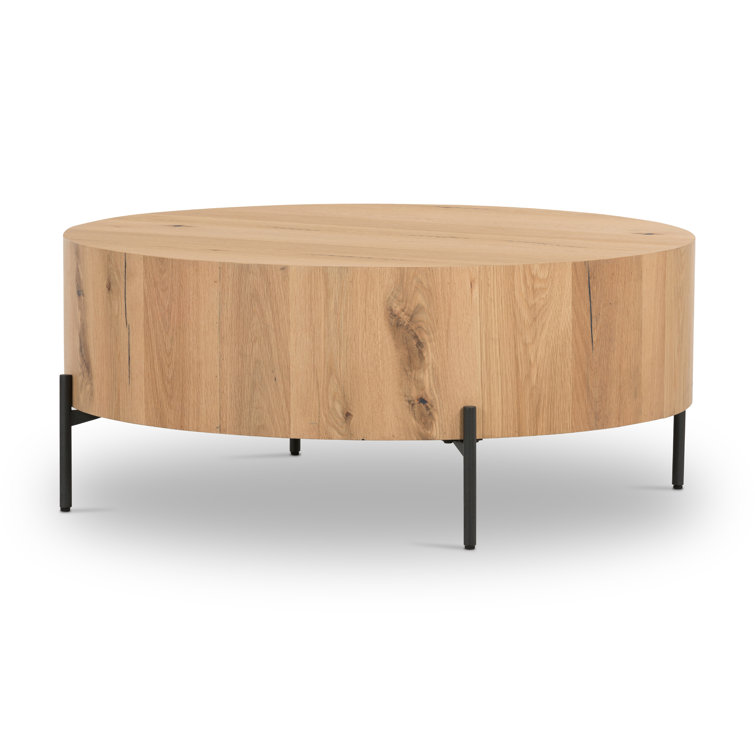 Light Oak Round Wood and Metal Coffee Table