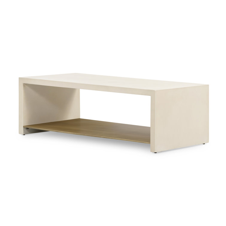 Parchment White Concrete Rectangular Outdoor Coffee Table