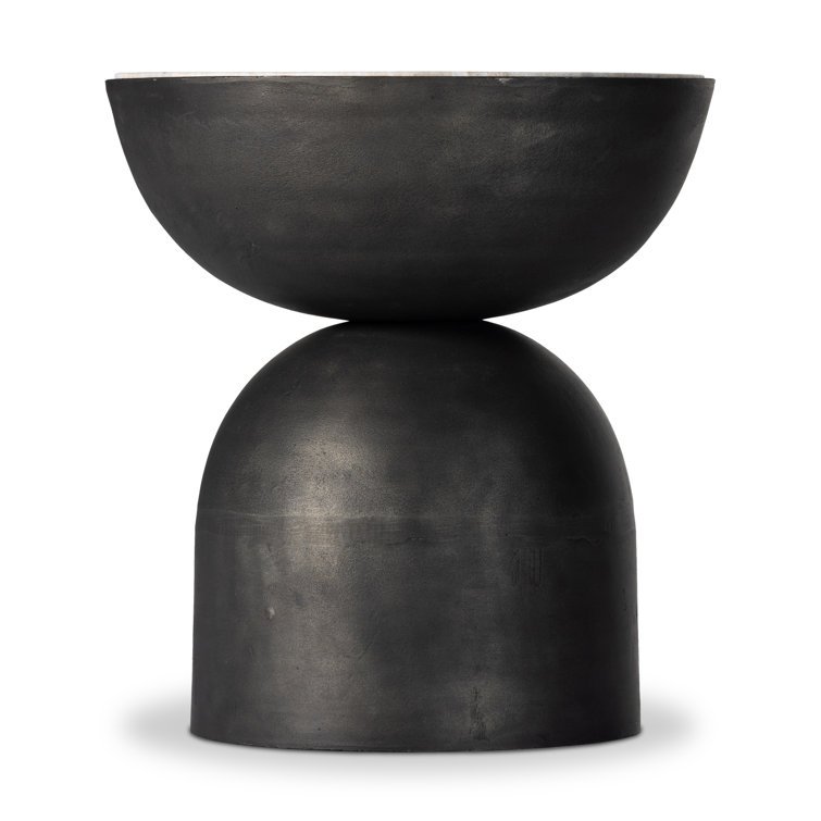 Corbett Round Black Metal and Marble End Table