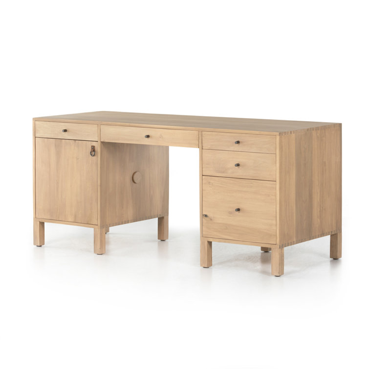 Isador Executive Desk in Dry Wash Poplar with Iron and Leather Accents