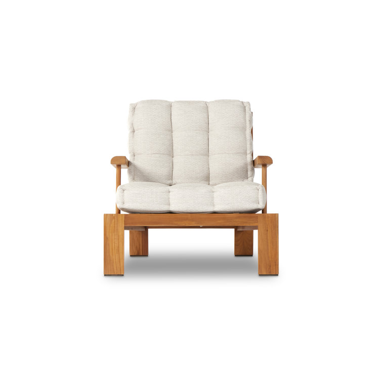 Natural Teak and Cream Tufted Cushion Lounge Chair