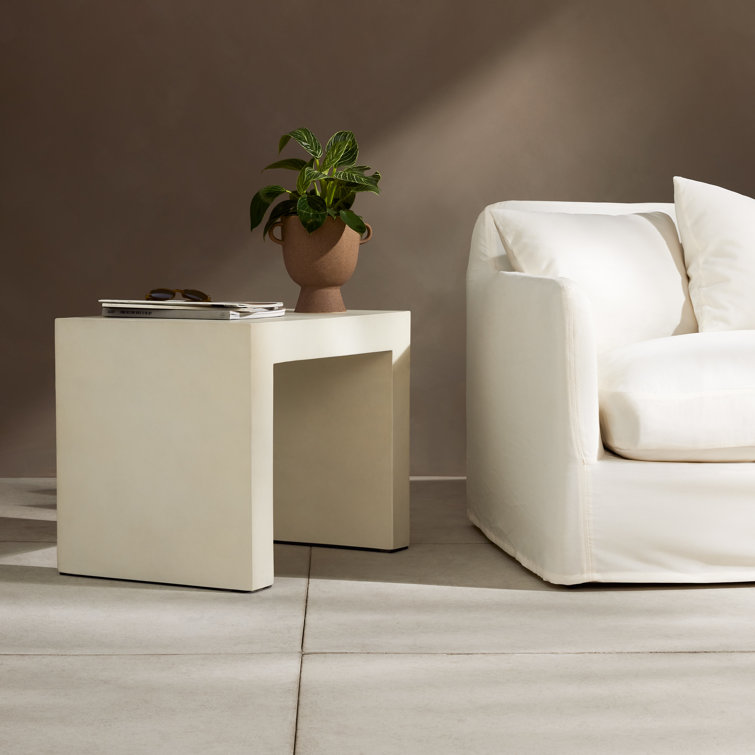 Parish White Concrete Parsons Style Outdoor Side Table