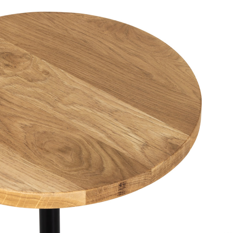 Sleek Black Marble and Oak Round Pedestal Accent Table
