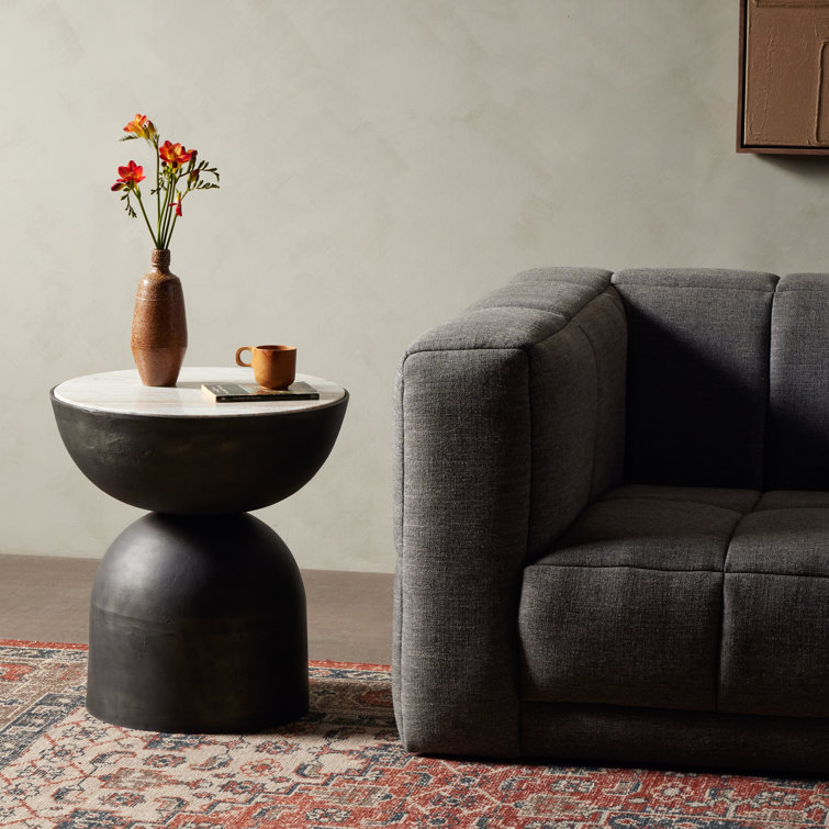 Corbett Round Black Metal and Marble End Table