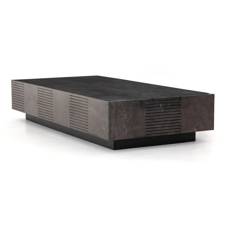 Masera 60'' Jet Black Oak Rectangular Coffee Table with Bluestone Top