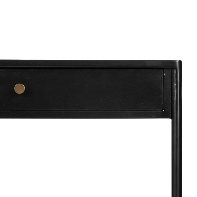 Modern Black Metal Console Table with Storage and Bronze Accents