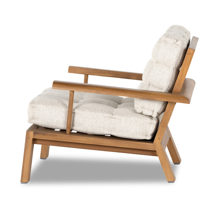 Natural Teak and Cream Tufted Cushion Lounge Chair
