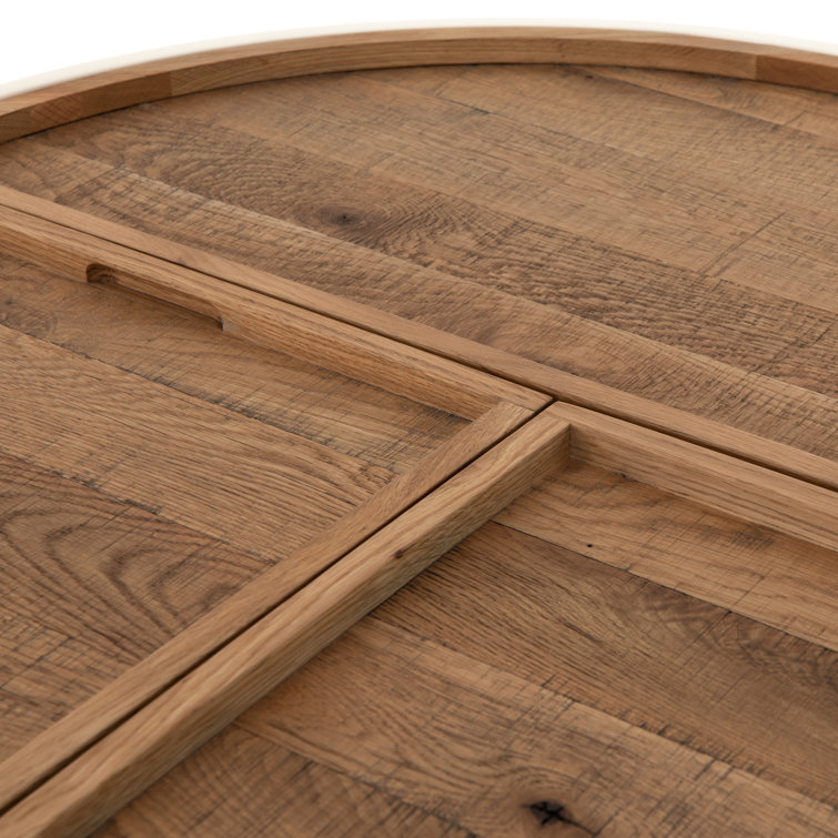 Contemporary Oak Drum Coffee Table with Cream Lacquer Finish and Storage