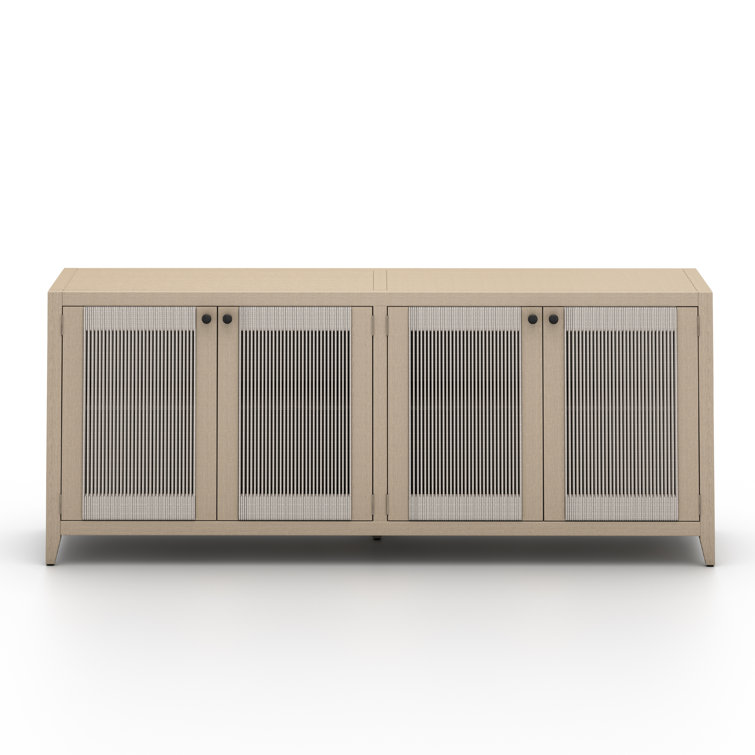 74'' Washed Brown Teak Sideboard with Gray Rope Detailing