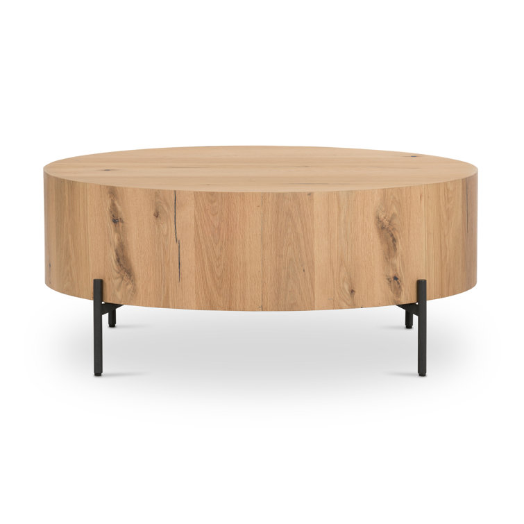 Light Oak and Gunmetal Round Coffee Table