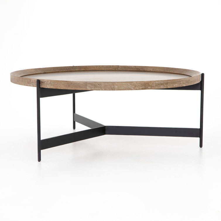 Burnt Oak and Powder Black 40" Industrial Round Coffee Table