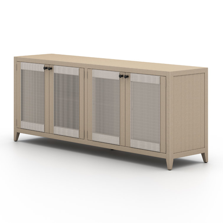 74'' Washed Brown Teak Sideboard with Gray Rope Detailing