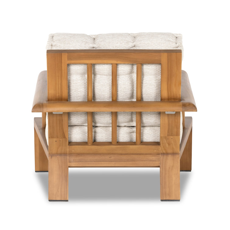 Natural Teak and Cream Tufted Cushion Lounge Chair