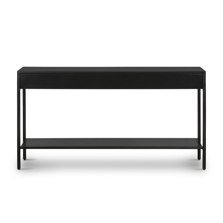 Modern Black Metal Console Table with Storage and Bronze Accents