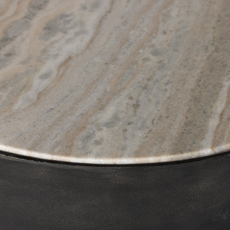 Corbett Round Black Metal and Marble End Table