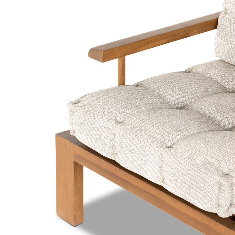 Natural Teak and Cream Tufted Cushion Lounge Chair