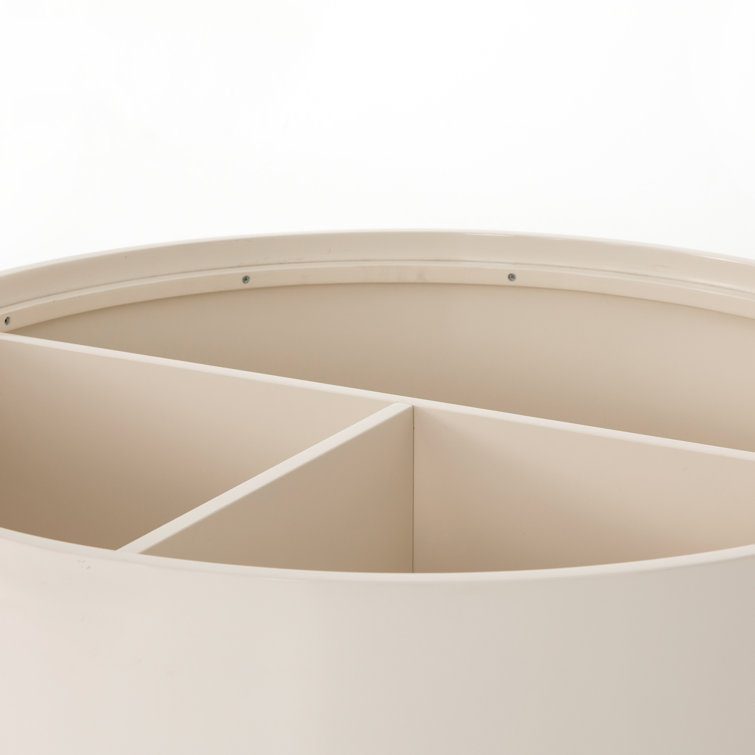 Contemporary Oak Drum Coffee Table with Cream Lacquer Finish and Storage