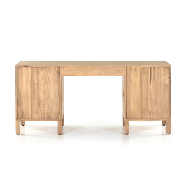 Isador Executive Desk in Dry Wash Poplar with Iron and Leather Accents