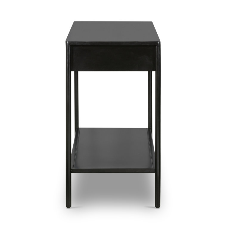 Modern Black Metal Console Table with Storage and Bronze Accents