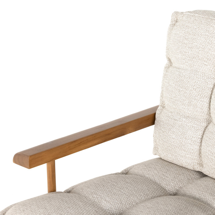 Natural Teak and Cream Tufted Cushion Lounge Chair