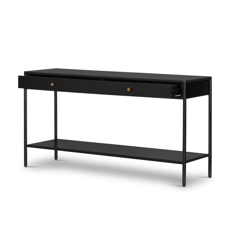Modern Black Metal Console Table with Storage and Bronze Accents