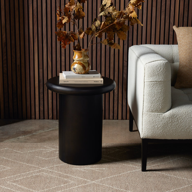 Charcoal Parawood Round Pedestal End Table
