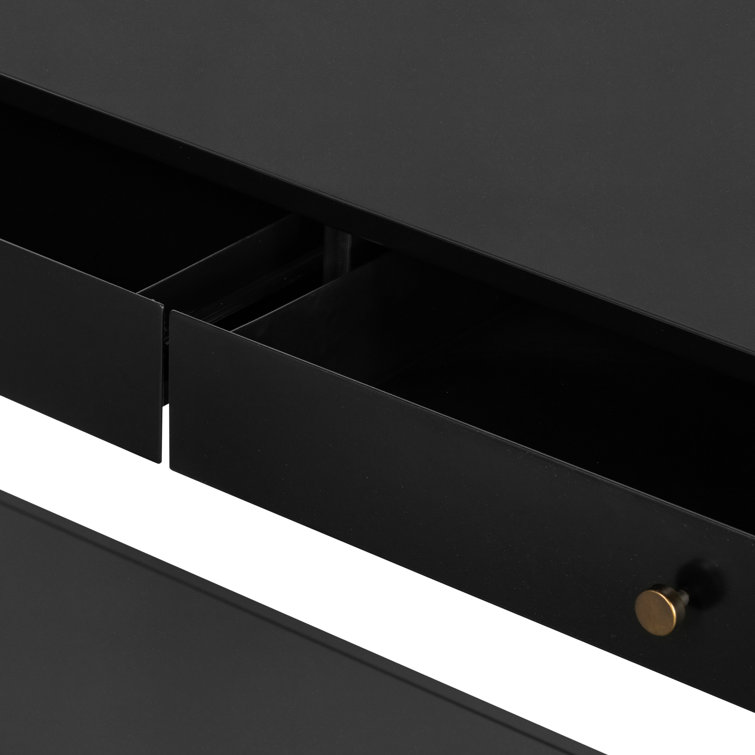 Modern Black Metal Console Table with Storage and Bronze Accents