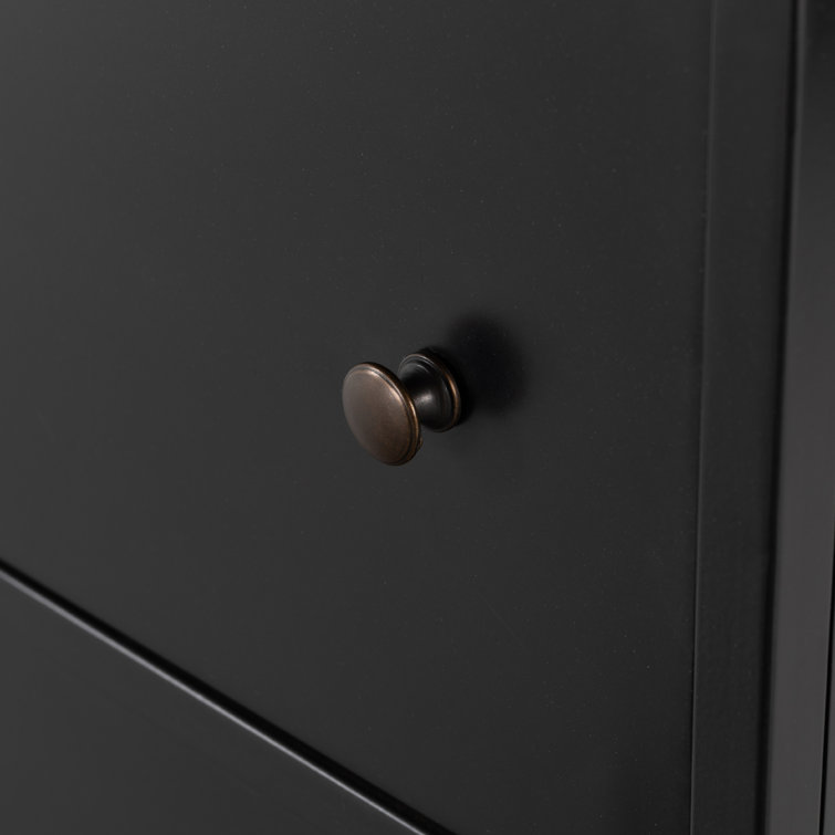 Sleek Black Executive Desk with Shadow Box Display and Filing Cabinet