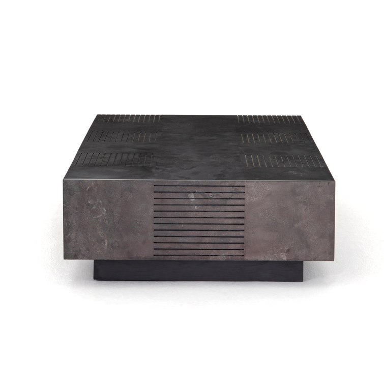 Masera 60'' Jet Black Oak Rectangular Coffee Table with Bluestone Top