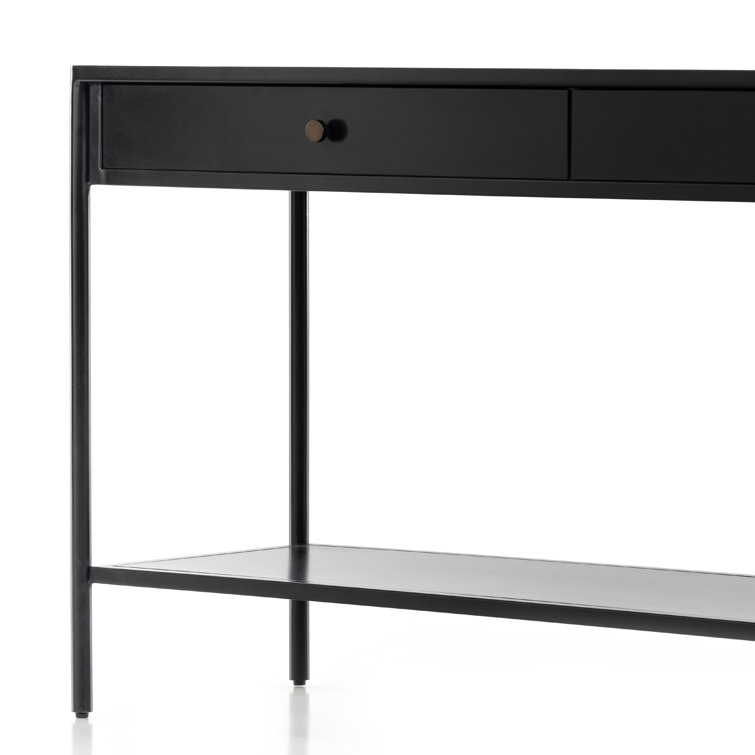 Modern Black Metal Console Table with Storage and Bronze Accents