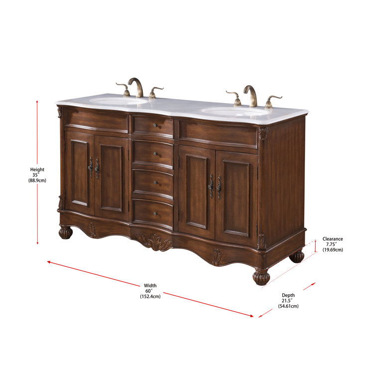 Teak and Ivory White Double Freestanding Vanity with Quartz Countertop