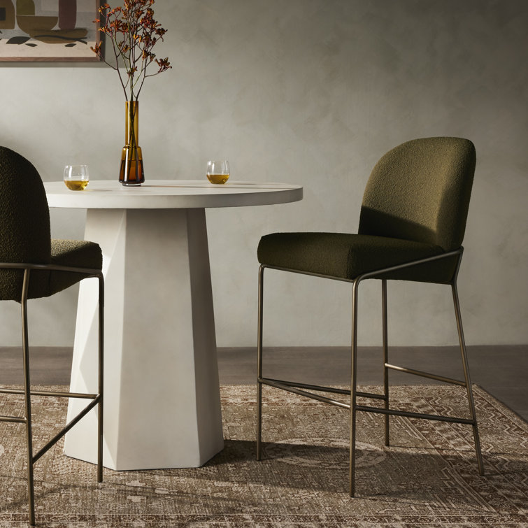 Astrud Sculpted Scallop-Back Bar Stool in Fiqa Boucle Olive