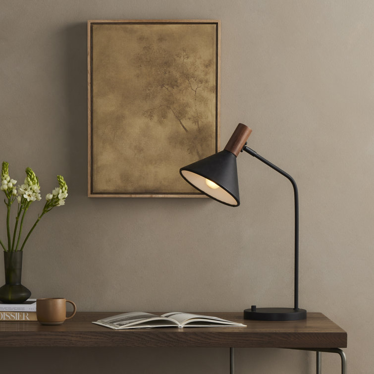 Cullen Adjustable Black Leather & Walnut 1-Light Desk Lamp
