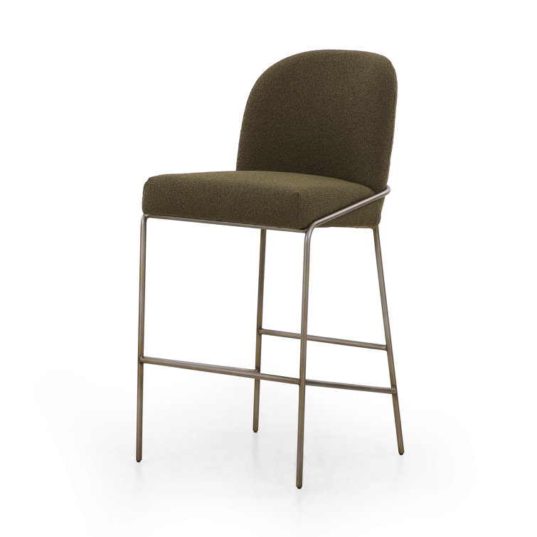 Astrud Sculpted Scallop-Back Bar Stool in Fiqa Boucle Olive