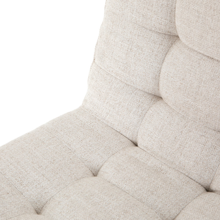 Contemporary Swivel Office Chair in Tan Leather and Cream Linen