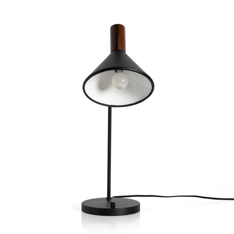 Cullen Adjustable Black Leather & Walnut 1-Light Desk Lamp