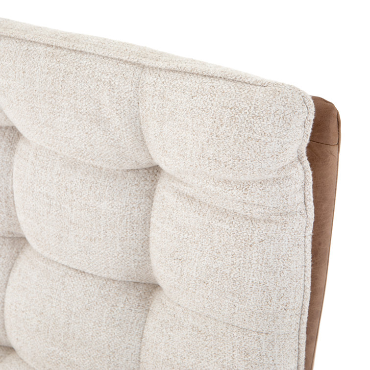 Contemporary Swivel Office Chair in Tan Leather and Cream Linen