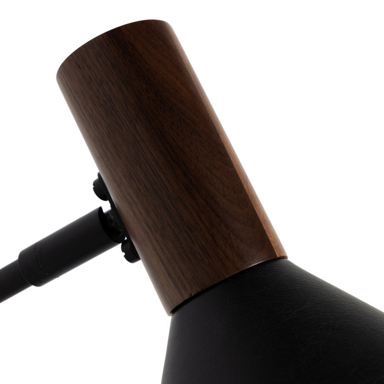 Cullen Adjustable Black Leather & Walnut 1-Light Desk Lamp