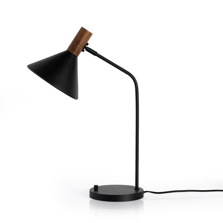 Cullen Adjustable Black Leather & Walnut 1-Light Desk Lamp