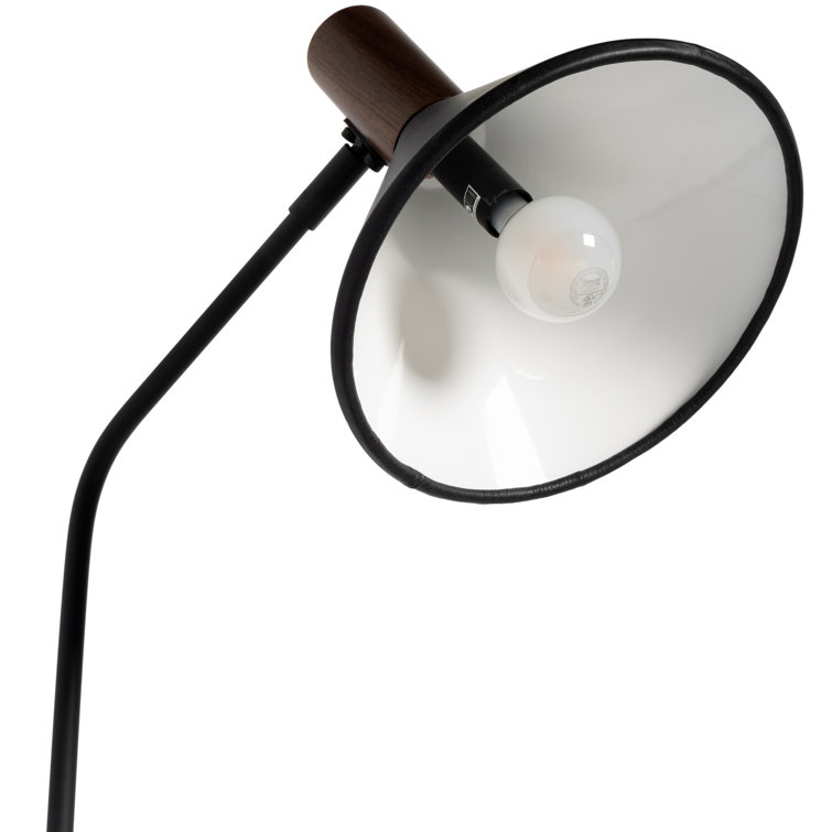 Cullen Adjustable Black Leather & Walnut 1-Light Desk Lamp