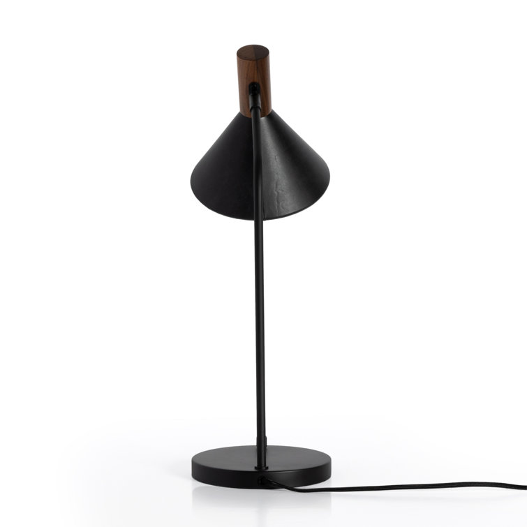 Cullen Adjustable Black Leather & Walnut 1-Light Desk Lamp