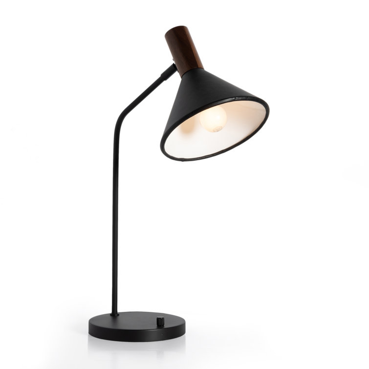 Cullen Adjustable Black Leather & Walnut 1-Light Desk Lamp