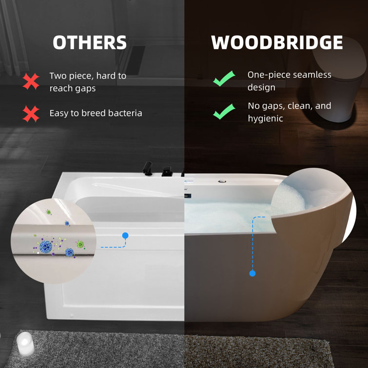 72" White Acrylic Freestanding Heated Whirlpool Tub