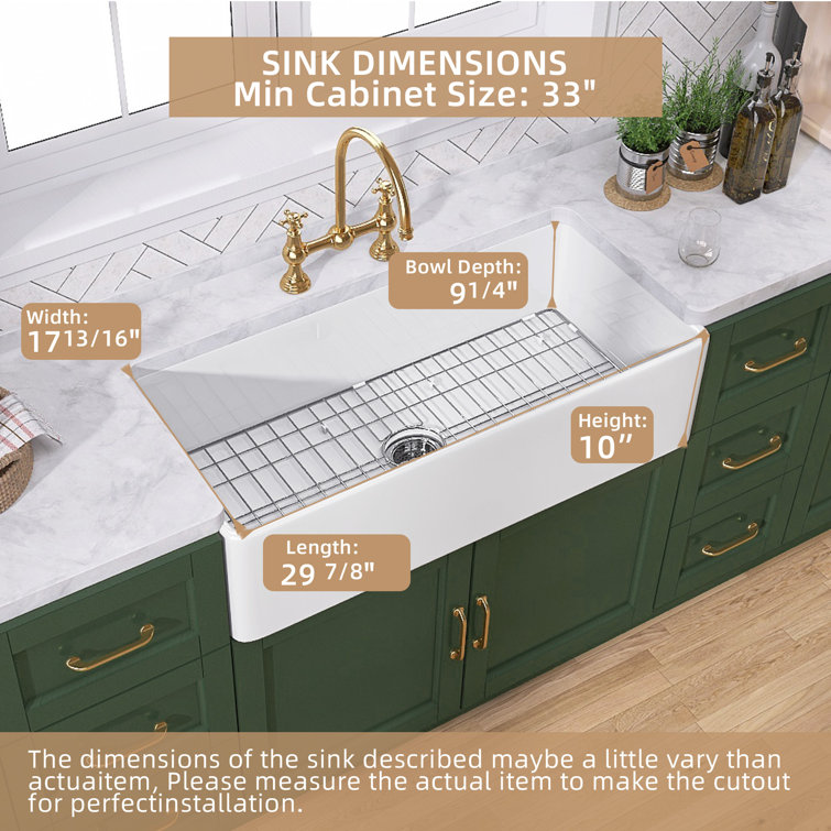 White Fireclay Single Bowl Farmhouse Kitchen Sink with Grid