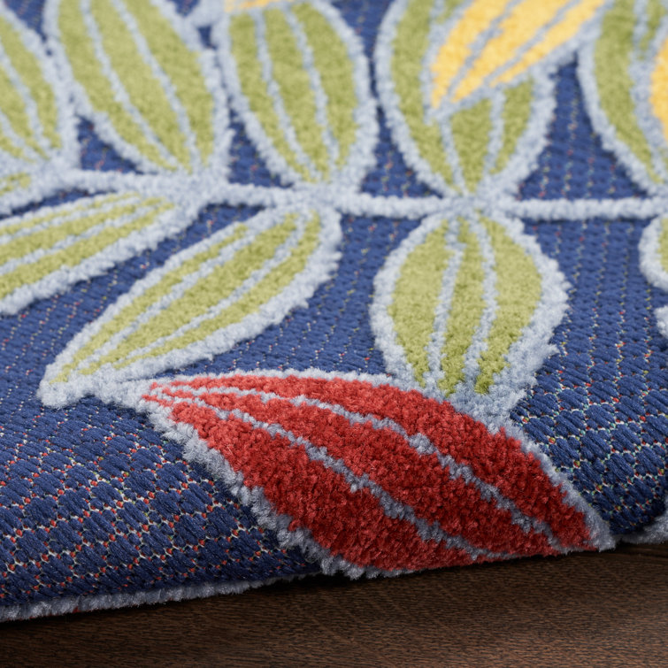 Navy Multicolor Floral Leaf Outdoor Rug 2'8" x 4'
