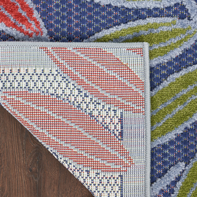 Navy Multicolor Floral Synthetic Rectangular 6' x 9' Rug