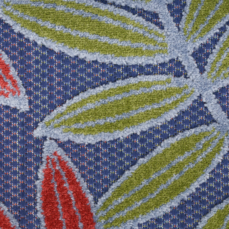 Navy Multicolor Floral Leaf Outdoor Rug 2'8" x 4'