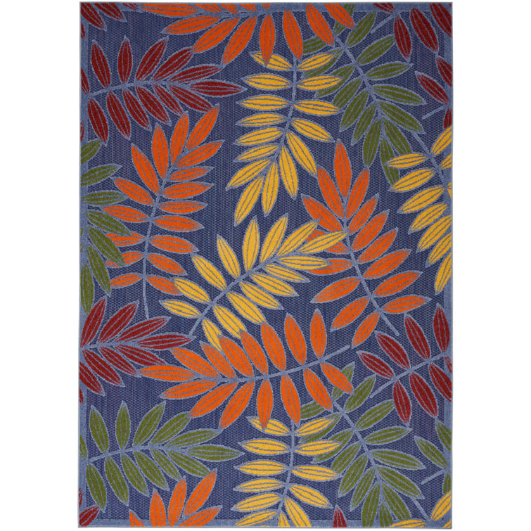 Navy Multicolor Floral Synthetic Rectangular 6' x 9' Rug