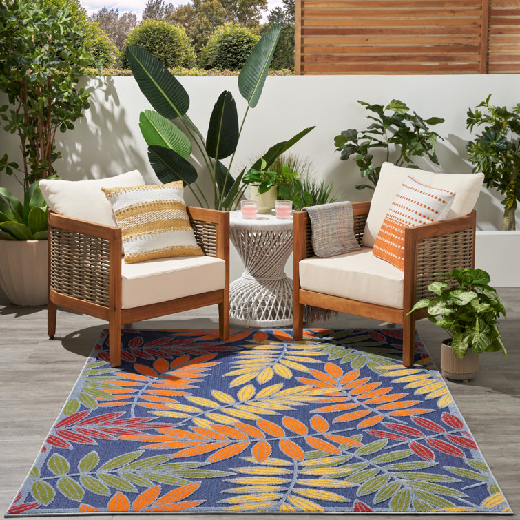 Navy Multicolor Floral Synthetic Rectangular 6' x 9' Rug